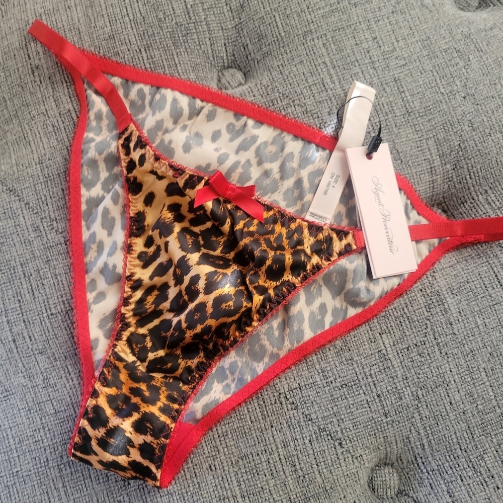 Agent Provocateur Silk Leopard Print  Ouvert Heart Shaped Peekaboo Brief Size 4